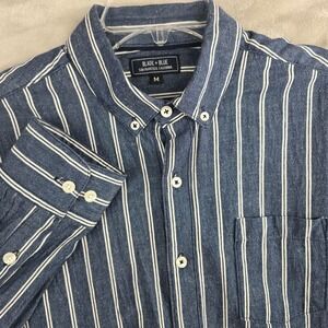 Blade + Blue Mens Medium Button Down Shirt Blue White Stripe Long Sleeve USA